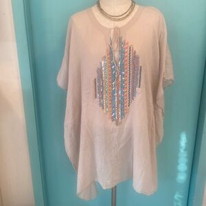 BLOW OUT SALE!Santorini embroidered, sequins & beads shorty!cover up. 1 size L